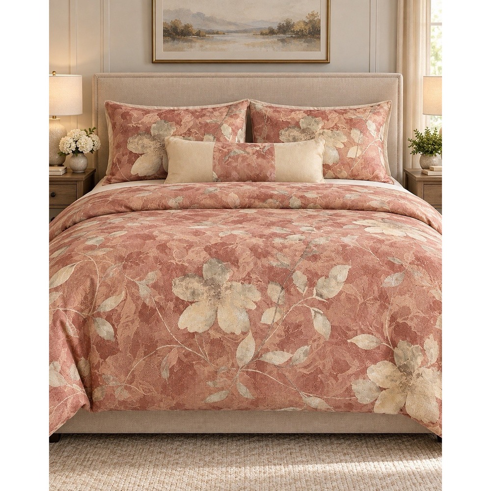 Custom Comfort Queen Comforter Set Brown Floral Cotton USA W/ Shams & Pillow